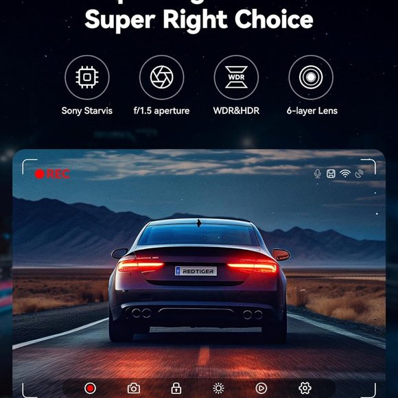 REDTIGER Dash Cam Front Rear, 4K/2.5K Full HD Dash Camera for Cars - Picture 7 of 9